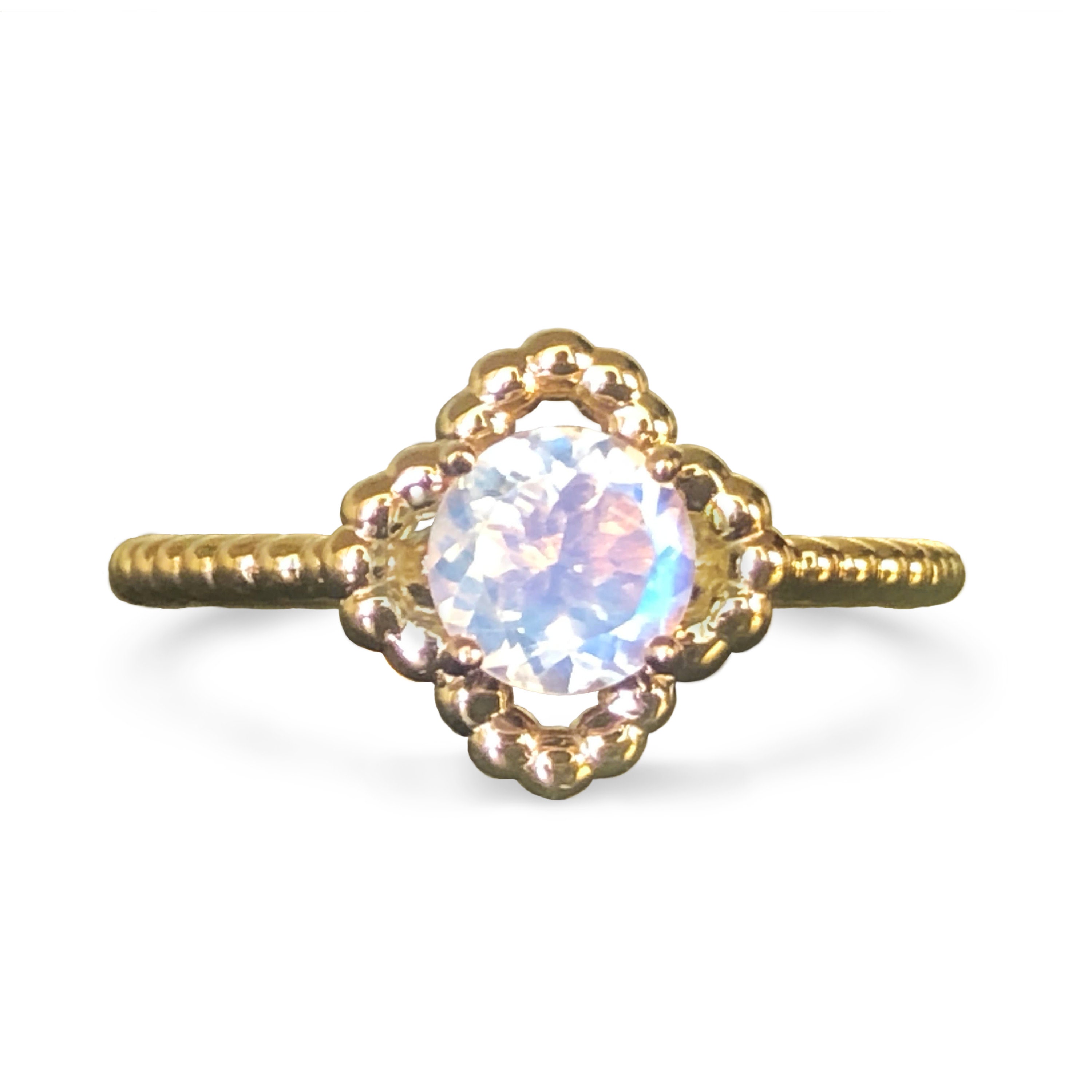 14 Karat Gold Plated Dainty Rainbow Moonstone Ring main image 1