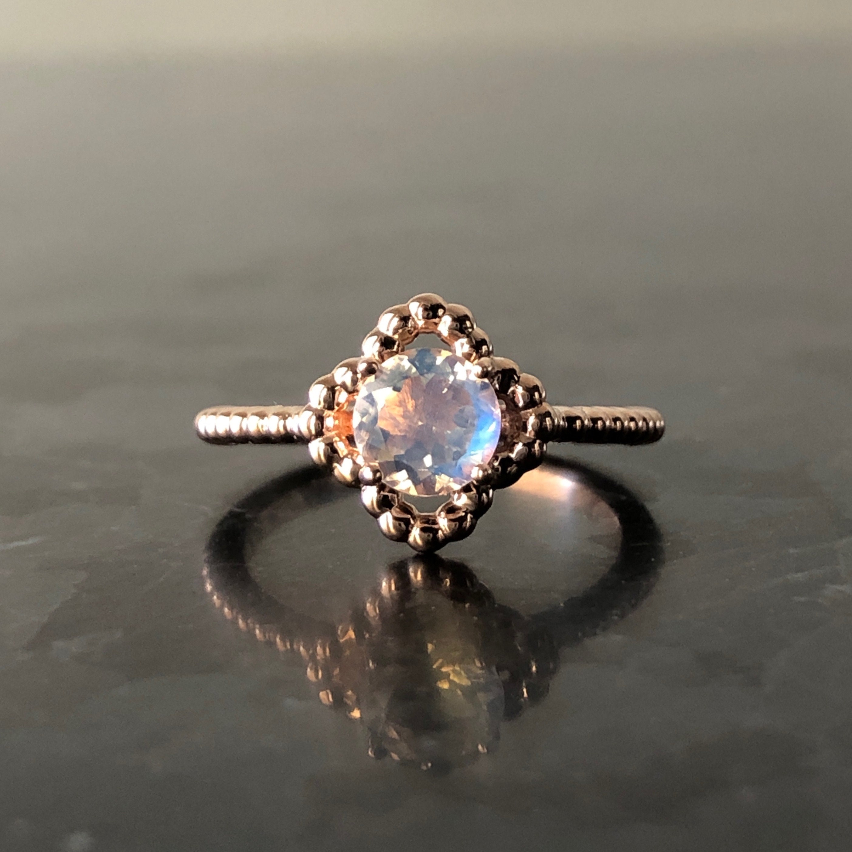 Dainty Rainbow Moonstone Bezel Ring main image 1