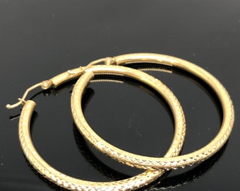 14K Gold Creolen - 3mm Gelbgold Creolen - Klassische große Gold Creolen - 1 3/4 Zoll Breite Creolen