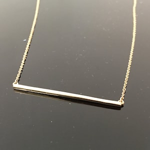 Minimalist Layering Bar Necklace- 14K Solid Yellow Gold Bar Necklace- Yellow Gold Thin Bar Layering Necklace- 14K Yellow Gold Bar Pendant