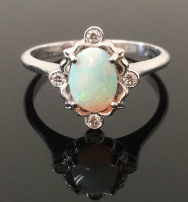 14K White Gold Opal Engagement Ring Matching Set White Gold | Etsy