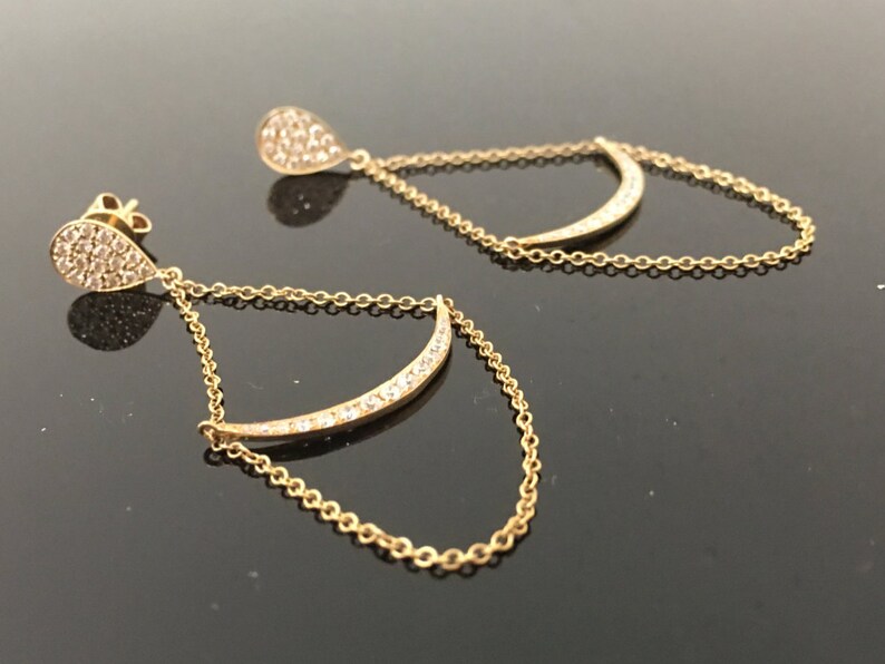 14K Yellow Gold Diamond Pave Chandelier Earring Boho Chic Etsy