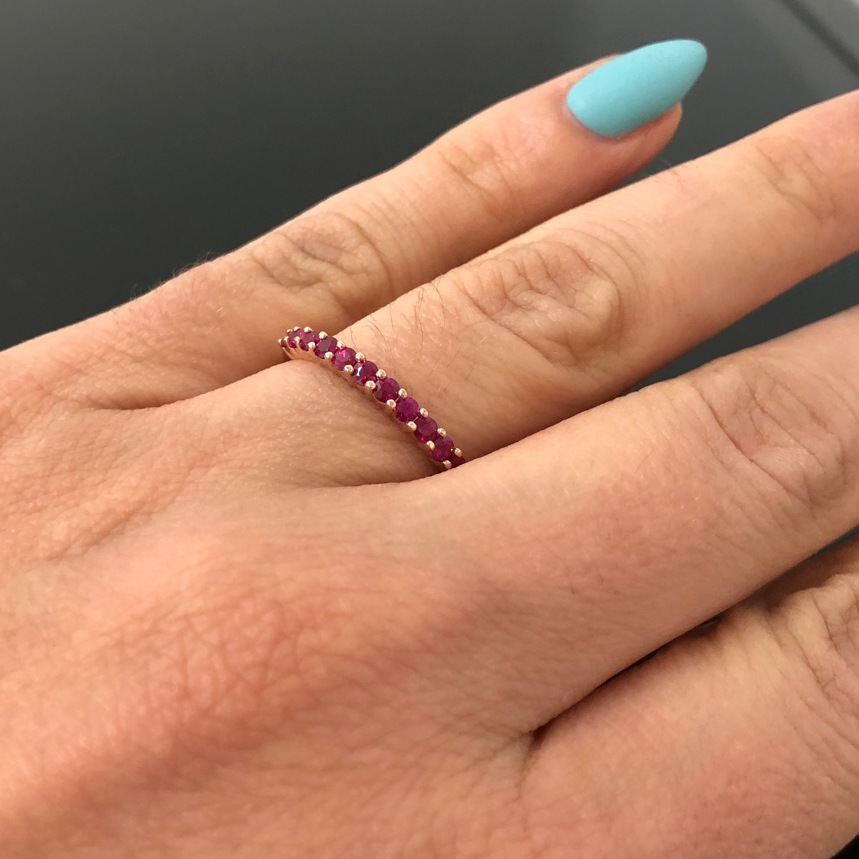 14K Rose Gold Ruby Wedding Band - 2mm Ruby Wedding Ring