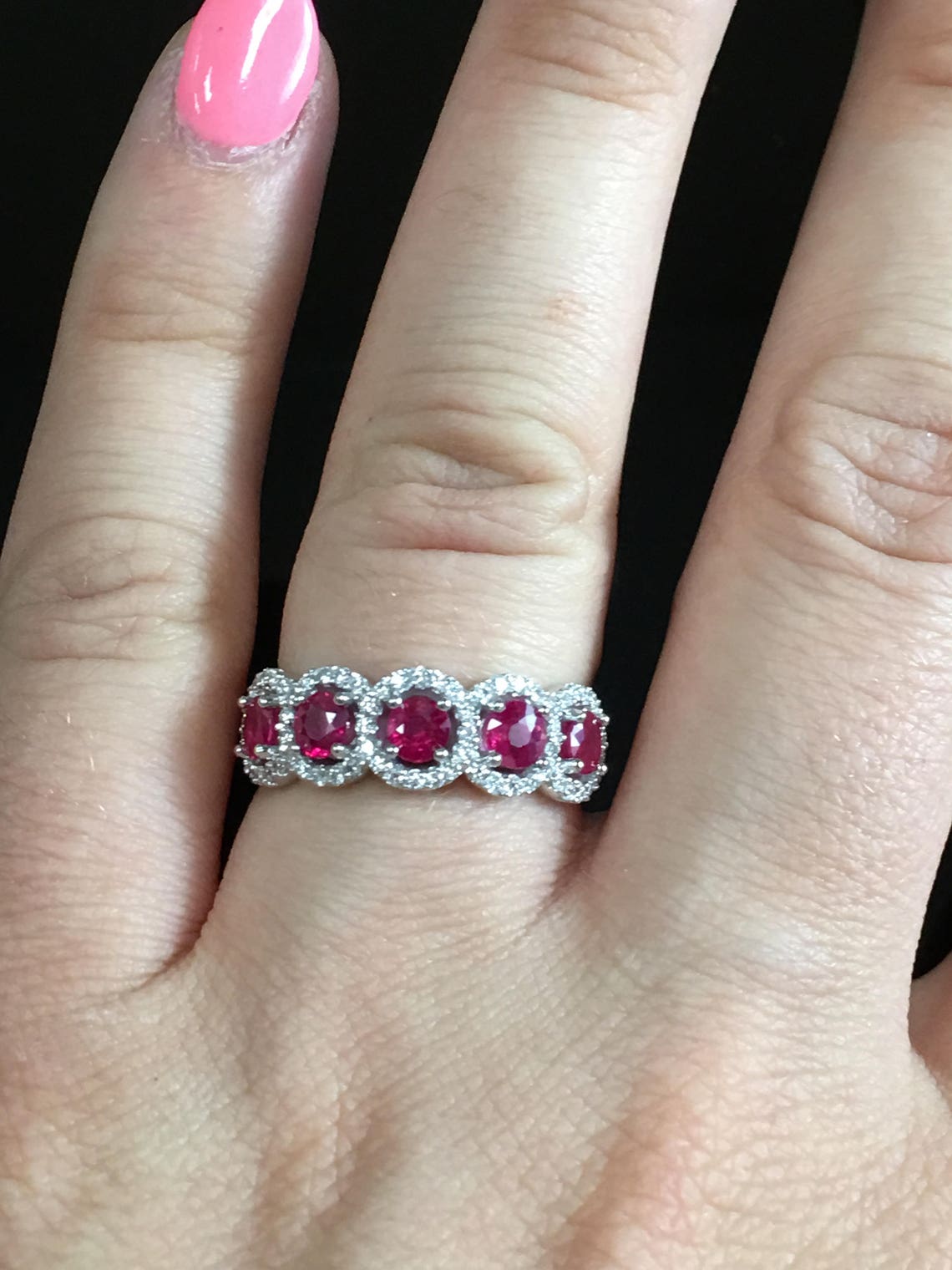 Ruby and Diamond Anniversary Ring 18K White Gold 5 Stone Etsy