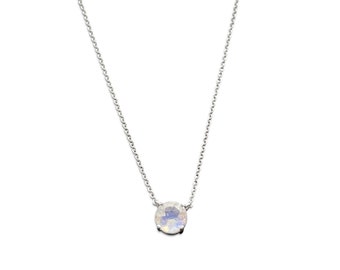 Collar con colgante solitario de piedra lunar de 14 quilates: collar con piedra lunar arcoíris de oro blanco, amarillo y rosa: regalo de piedra natal de junio para ella