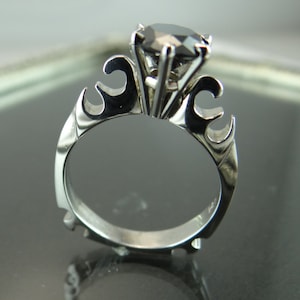 Black Diamond Engagement Ring- 14K White Gold Gothic Black Diamond Solitaire Engagement Ring- 6 Prong Round Black Diamond Goth Solitaire