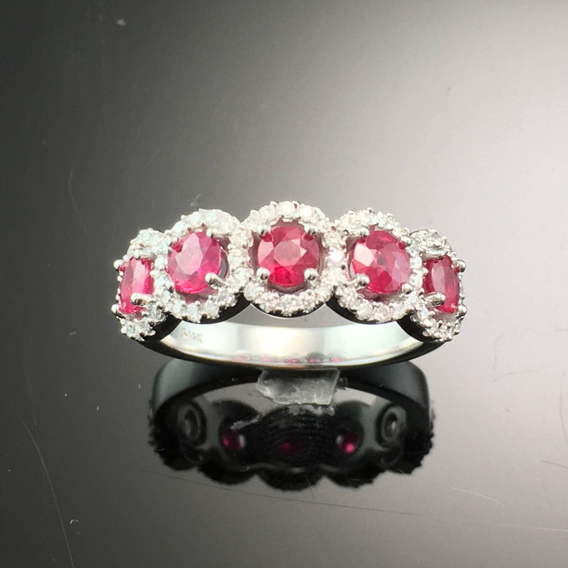 Ruby and Diamond Anniversary Ring 18K White Gold 5 Stone Etsy