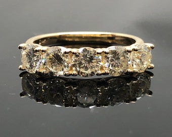 14K Yellow Gold 5 Stone Diamond Anniversary Ring - 1.80 ct 14K 5 Stone Diamond Band - Vintage Inspired Diamond Anniversary Band Wedding Band