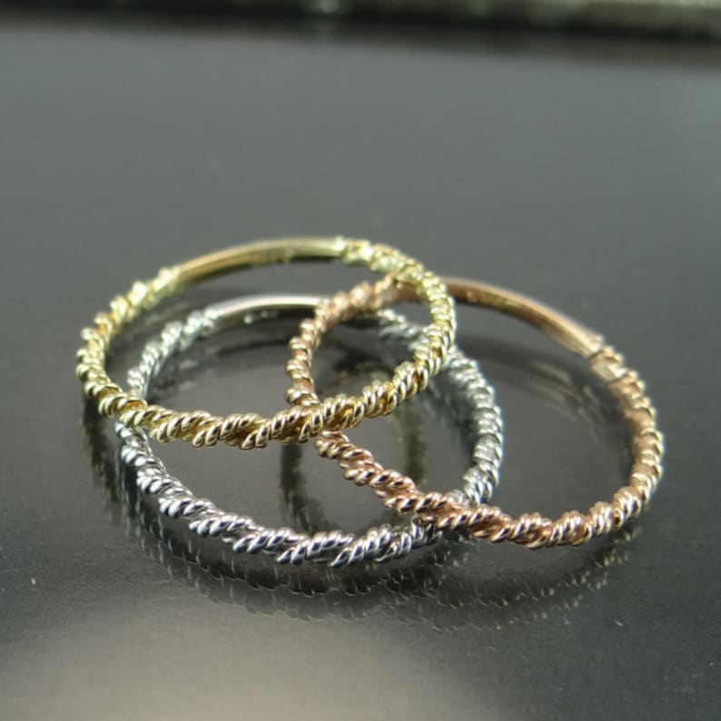2mm White Gold Wedding Band Thin Rope Chain Band Rope Chain Design Wedding Band 2mm Twisted Rope Chain Ring 18K White Gold Rope Ring
