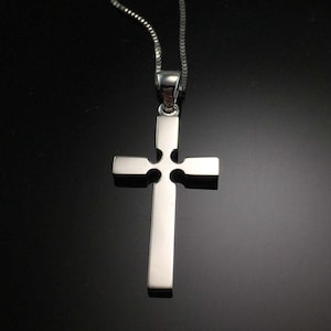14K Solid White Gold Cross Pendant - 14K White Gold Small Cross - Simple Modern Gold Cross - Baptism Gift Christening