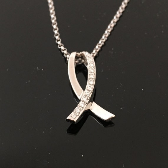 14K White Gold Diamond Pave Breast Cancer Awareness Ribbon | Etsy