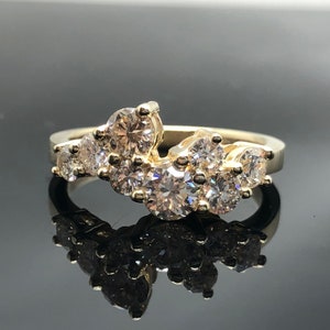 14K Yellow Gold Diamond Cluster Ring - 8 Stone Vintage Inspired Curved Asymmetrical Cluster Ring - Anniversary Gift for her