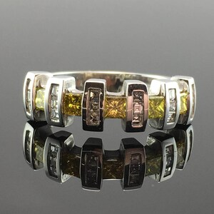 14K White Gold Channel Set Princess Cut Anniversary Ring- White Gold Yellow Princess Cut Diamond Ring- Modern and Unique Anniversary Band