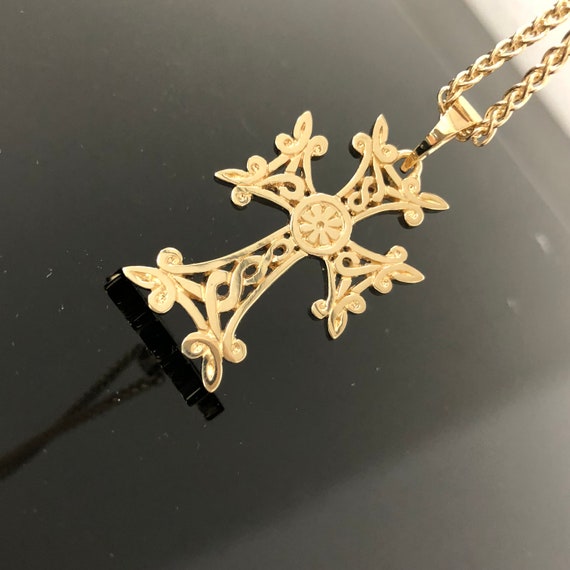 14k Yellow Gold Armenian Cross Pendant Solid Image 0