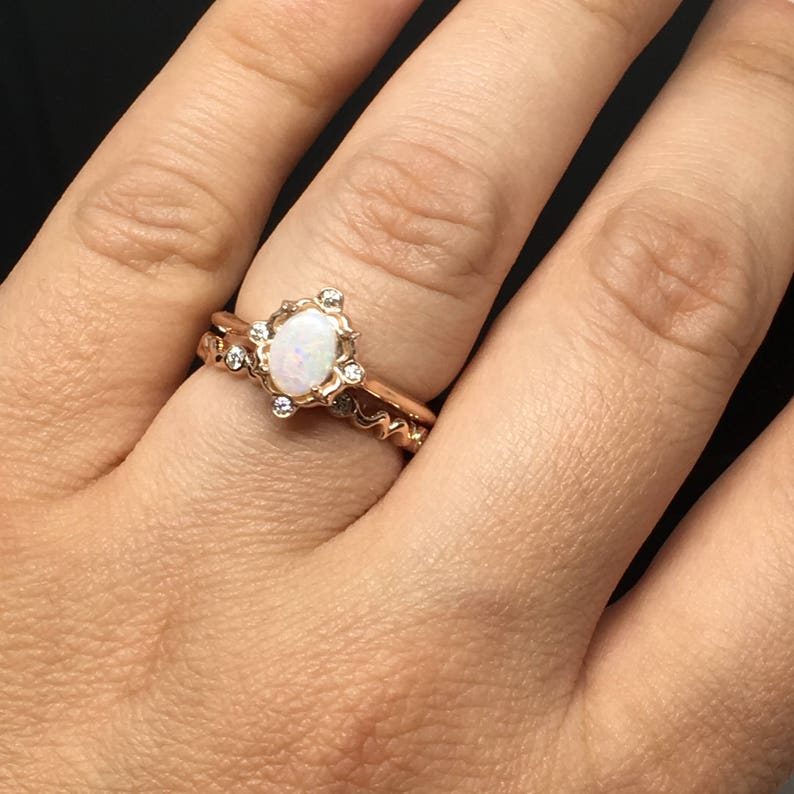 14K Rose Gold Opal Engagement Ring Matching Set Rose Gold | Etsy