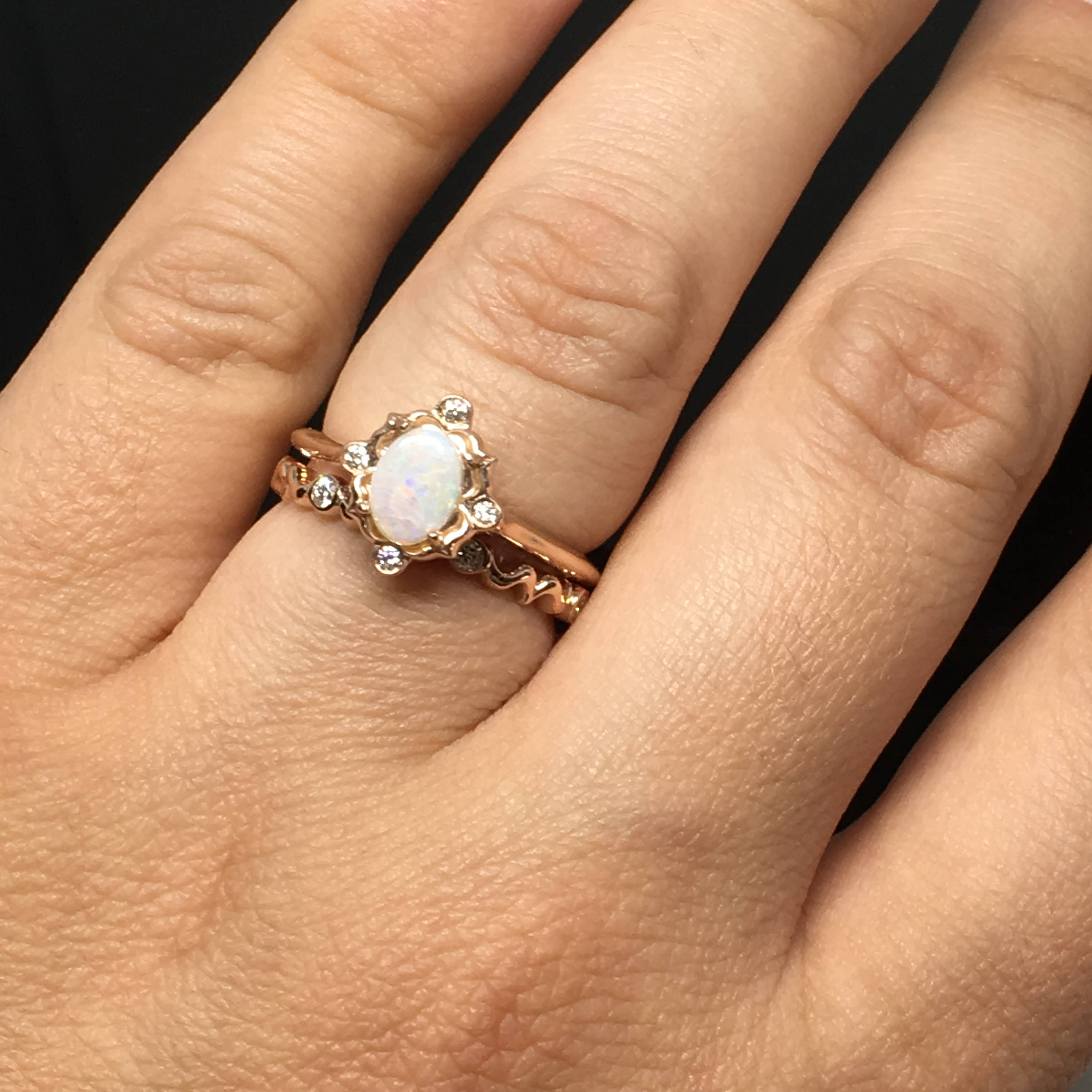 Matching Opsite Rings 14K Rose Gold Opal Engagement Ring Matching Set - Rose Gold Vintage ...