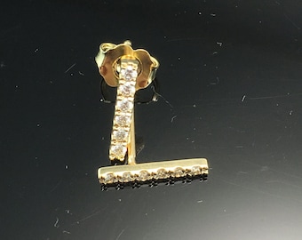 Yellow Gold Diamond Pave Bar Earrings - Solid 14K Yellow Gold Pave Bar Earrings - Simple Gold Bar Earrings - Minimalist Diamond Bar Earrings