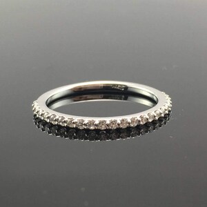 Thin Diamond Wedding Band- 14K White Gold Diamond Wedding Ring- Stackable Diamond Band- Half Eternity Diamond Anniversary Ring