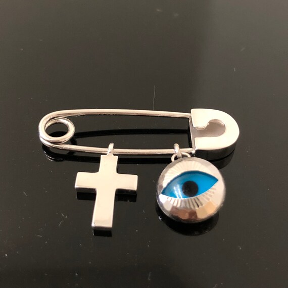 14K White Gold Safety Pin Handmade Personalized Baby Pin Welcome