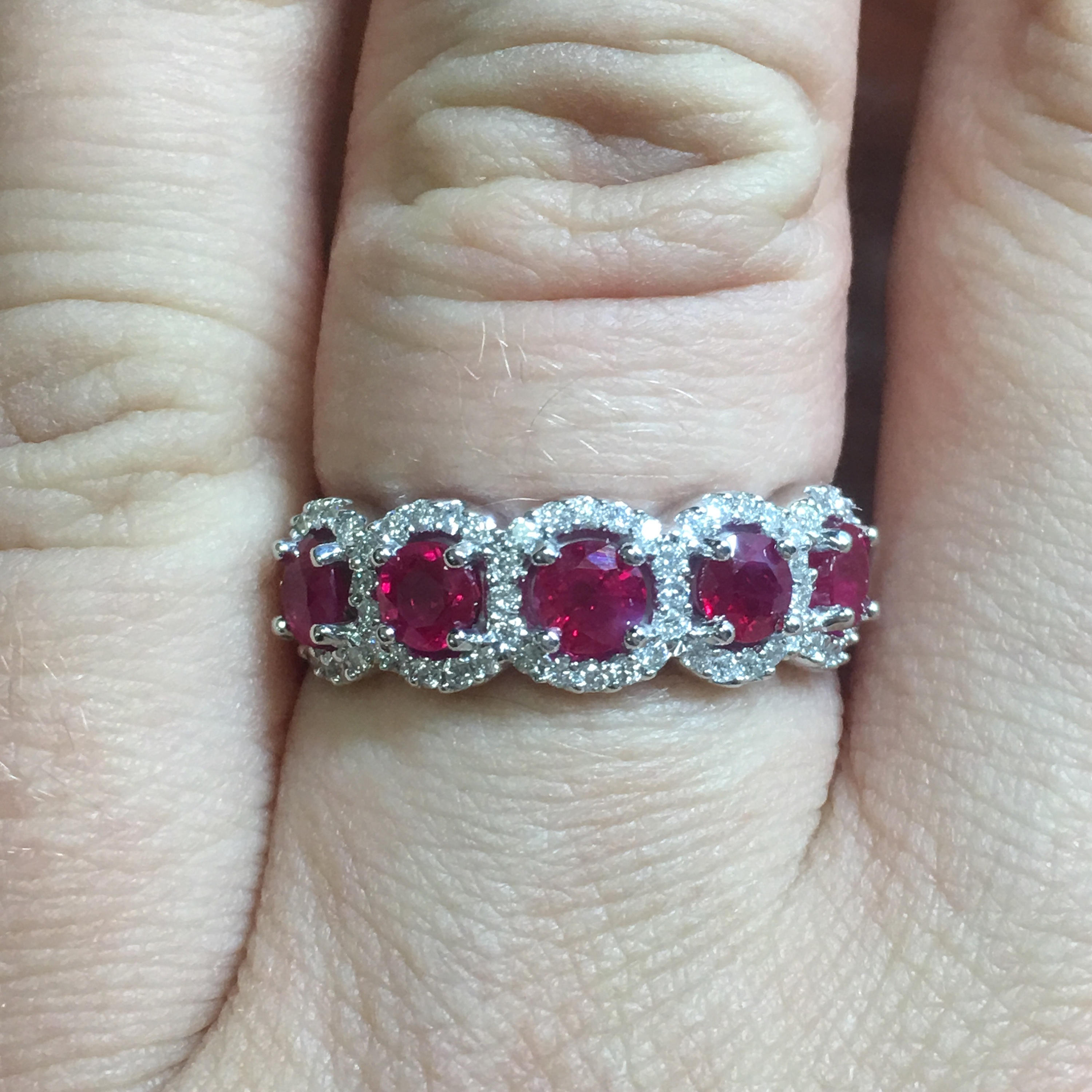 Ruby and Diamond Anniversary Ring 18K White Gold 5 Stone Etsy UK