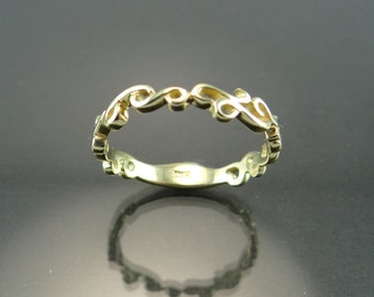 14K Yellow Gold Filigree Design Eternity Band - Yellow Gold Free Form Ring - Scroll Detail Wedding Ring - 14K Vintage inspired Wedding Band