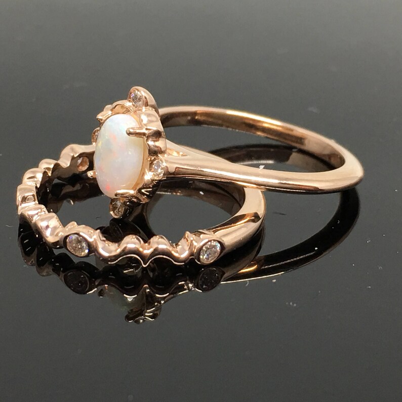 Matching Opsite Rings 14K Rose Gold Opal Engagement Ring Matching Set - Rose Gold Vintage ...
