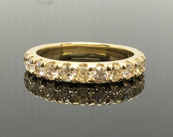 14K Yellow Gold Diamond Wedding Band - Yellow Gold Half Eternity Diamond Anniversary Ring - 3mm 1 Carat Diamond Band - Round Diamond Band