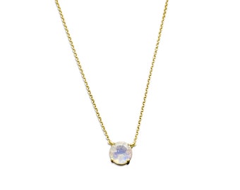 Collar con colgante solitario de piedra lunar de 14 quilates: collar con piedra lunar arcoíris en oro amarillo, blanco y rosa: regalo de piedra natal de junio para ella