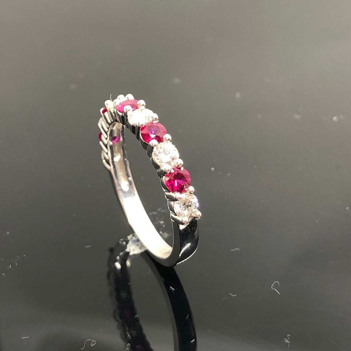 Ruby Diamond Anniversary Band 14K White Gold Diamond and Etsy