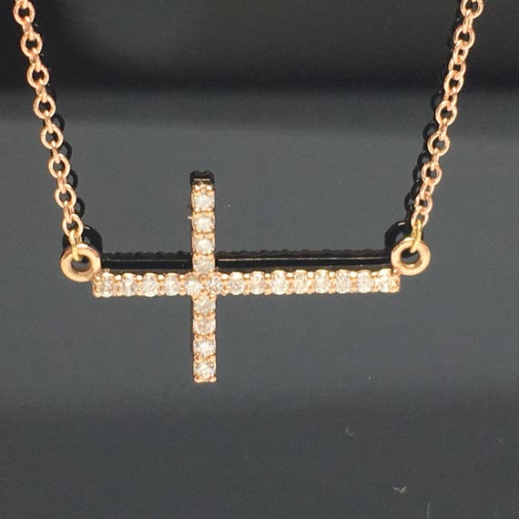 Rose Gold Diamond Sideways Cross 