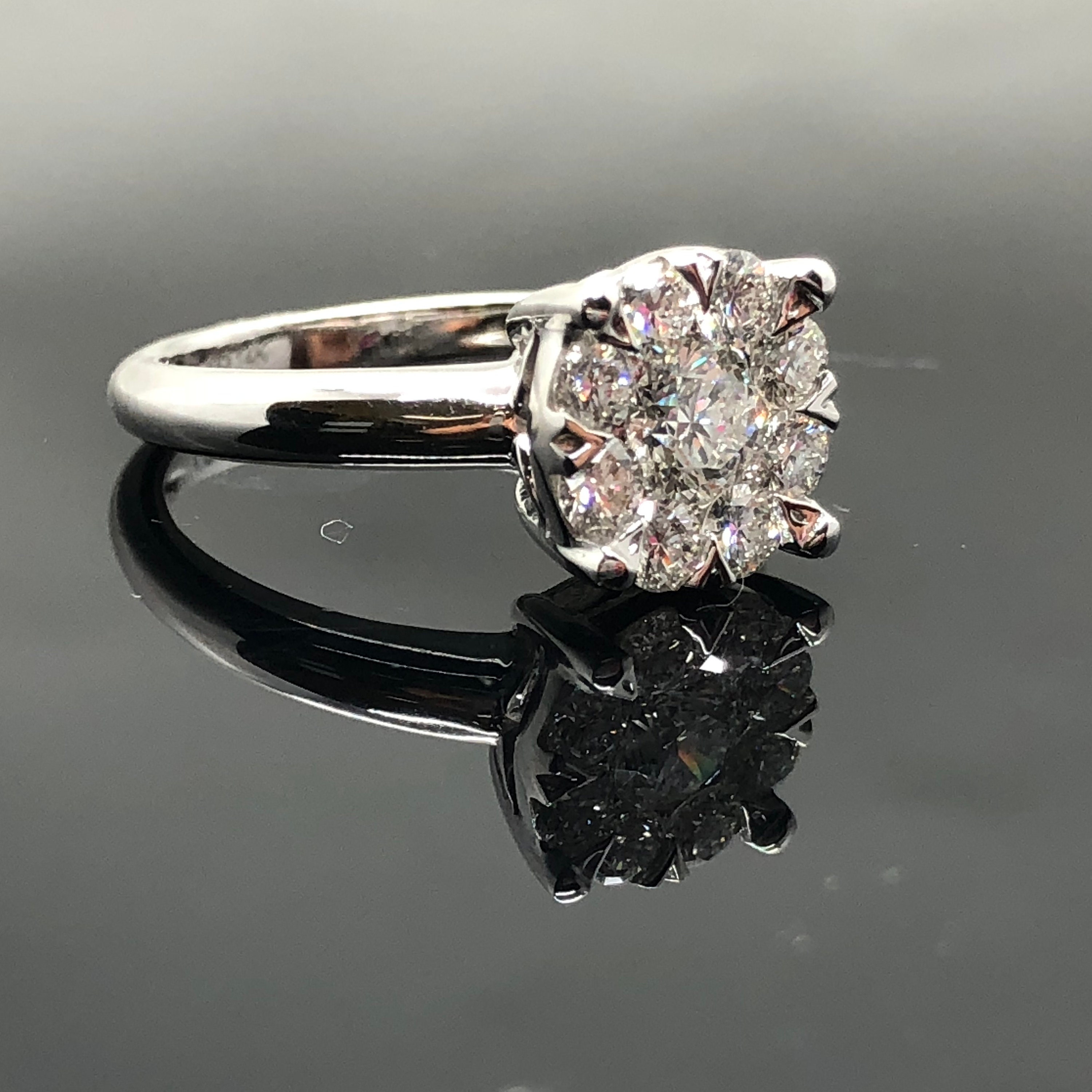 Diamond Cluster Solitaire Engagement Ring 14K White Gold Etsy