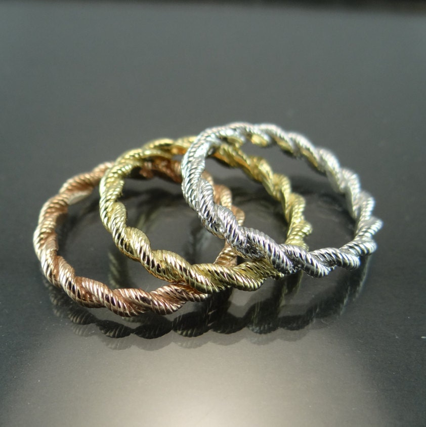 14K White Gold Rope Chain Design Stackable Ring- White Gold Rope Design ...