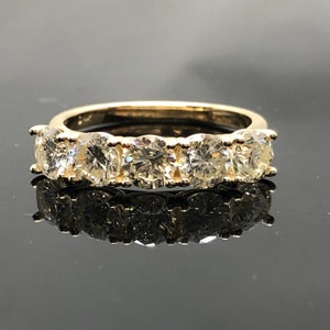 14K Yellow Gold 5 Stone Diamond Anniversary Ring 1.80 ct 14K 5 Stone Diamond Band Vintage Inspired Diamond Anniversary Band Wedding Band image 4