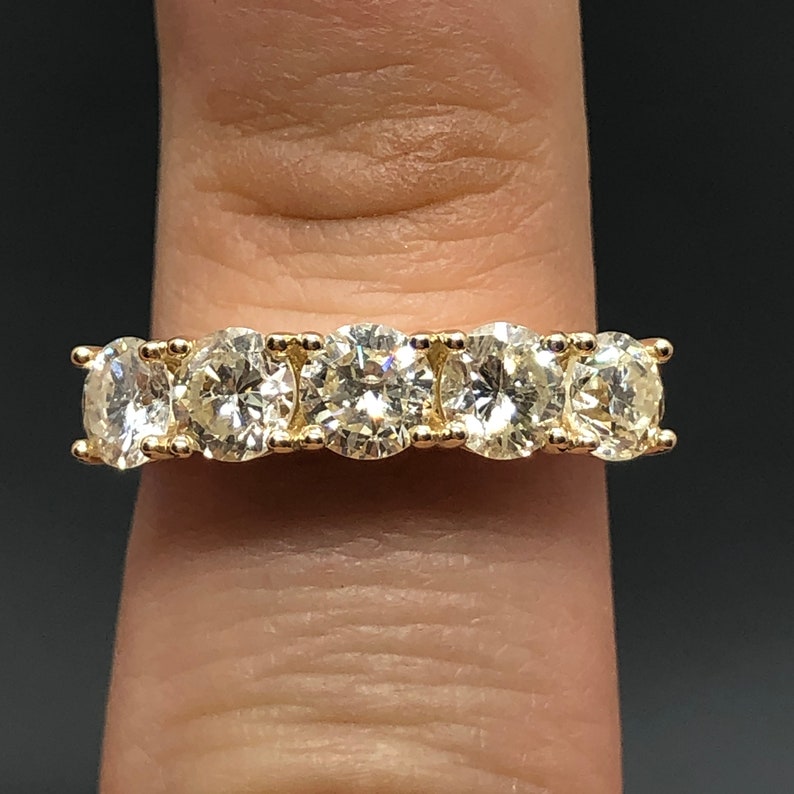 14K Yellow Gold 5 Stone Diamond Anniversary Ring 1.80 ct 14K 5 Stone Diamond Band Vintage Inspired Diamond Anniversary Band Wedding Band image 7