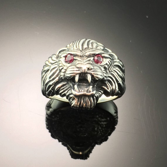 León Lion anillo Biker cabeza león anillo plata anillo real 925 plata//499