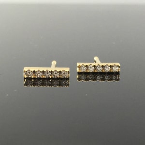 Solid 14k Yellow Gold Stud Single Line Pave Diamond Handmade