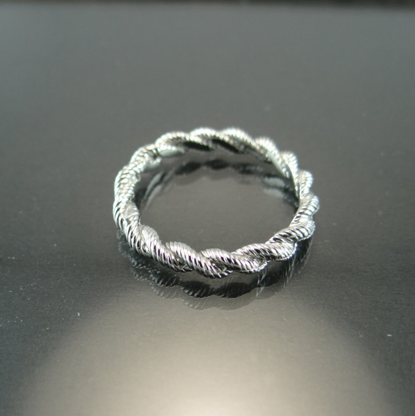 14K White Gold Rope Chain Design Stackable Ring- White Gold Rope Design ...