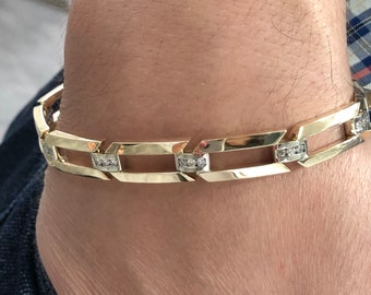 14K Yellow Gold Diamond Men s Bracelet 14K Two Tone Men s Bracelet Channel Set Diamond Bracelet 14K Gold 10mm Men s Diamond Bracelet Etsy