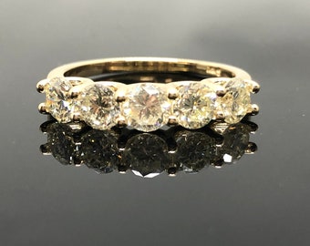 14K Yellow Gold 5 Stone Diamond Anniversary Ring - 1.60 ct 14K 5 Stone Diamond Band - Vintage Inspired Diamond Anniversary Band Wedding Band