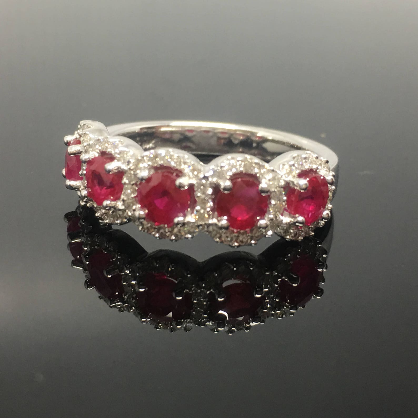 Ruby and Diamond Anniversary Ring 18K White Gold 5 Stone Etsy UK
