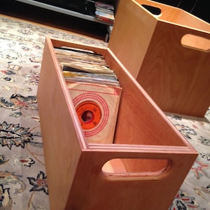 45 RPM - (21 1/2&quot; Deep) Vinyl Record Storage and Display Crate - Natural, Light Cherry or Walnut Finish