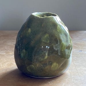Ceramic vessel Una Moss Green posy pot organic form vase stoneware handmade pottery