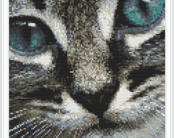 Gray Cat Cross Stitch Pattern: Modern Animal Design (PDF Download)