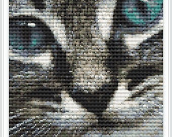 Cat cross stitch pattern, modern  cross stitch pattern, PDF instant download, handmade design, cross stitch patterns, animal gray cat #453