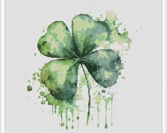 Four leaves clover cross stitch pattern for good luck, instant download, free shipping, cross stitch pattern, leaf cross stitch, pdf stitch