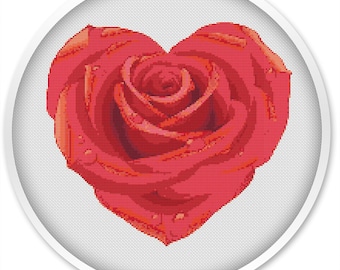 Heart Rose Watercolor Cross Stitch Pattern (PDF Pattern)