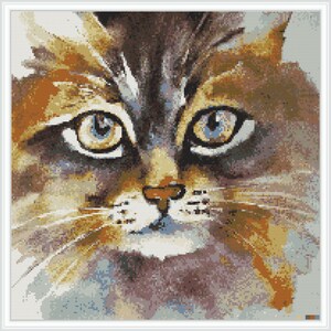 Calico Cat Watercolor Cross Stitch Pattern (PDF Download)