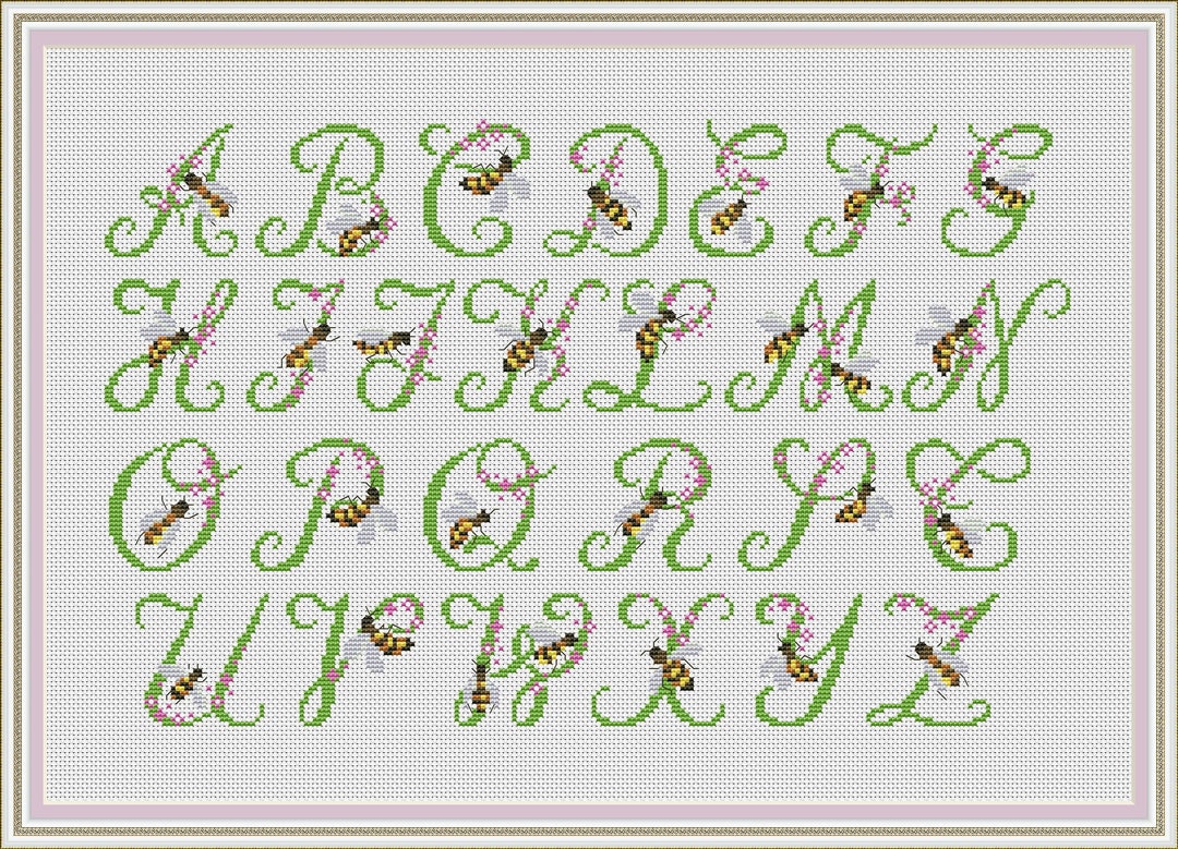 Bee Alphabet Cross Stitch Pattern: Floral Lettering Font (PDF Pattern ...