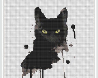 Black Cat Cross Stitch Pattern: Modern Animal Design (PDF Download)