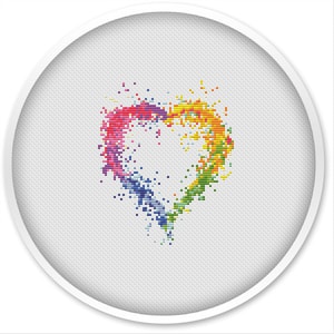 Watercolor Heart Cross Stitch Pattern| Love Design Scheme (PDF Pattern)| Easy stitching